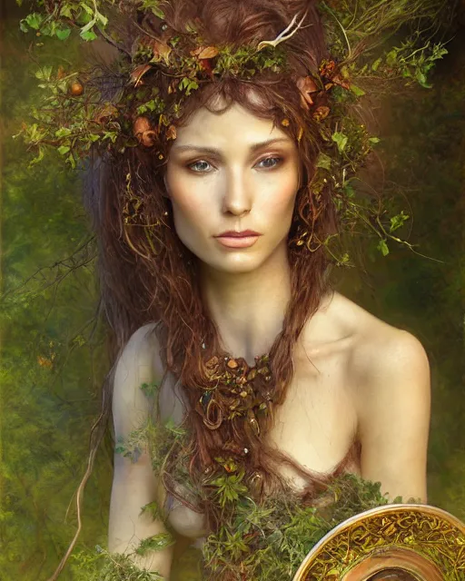 Image similar to dryad musician, portrait, with forest creatures, studio lighting by jessica rossier and brian froud and gaston bussiere