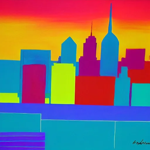 Prompt: colorful painting of nashville skyline in the style of henri matiss