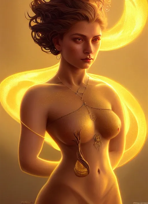 Image similar to a beautiful cinematic female sand goddess, glow golden tatto, galatic shamen with Quantum energy fantasy, fantasy magic, undercut hairstyle, dark light night, intricate, elegant, sharp focus, illustration, highly detailed, digital painting, concept art, matte, art by WLOP and Artgerm and Greg Rutkowski and Alphonse Mucha, masterpiece