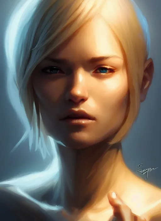 Image similar to digital character concept art by artgerm and greg rutkowski and sylvain sarraih. clear portrait of a shy modern wife blessed by god to grow immaculately fertile and perfect!! blonde, in clothes! holy body! light effect. hyper detailed, glowing lights!! intricate, elegant, digital painting, artstation, smooth, sharp focus