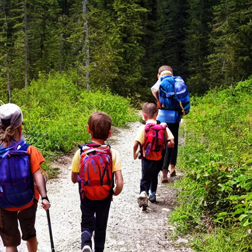 Image similar to kids going on a hike, photograph, national geographic