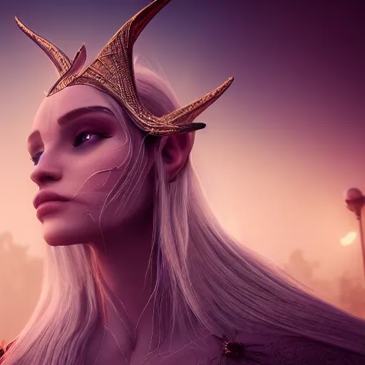 Image similar to queen of elves, 4 k, intricate, jaw dropping, gorgeous, surreal, octane render