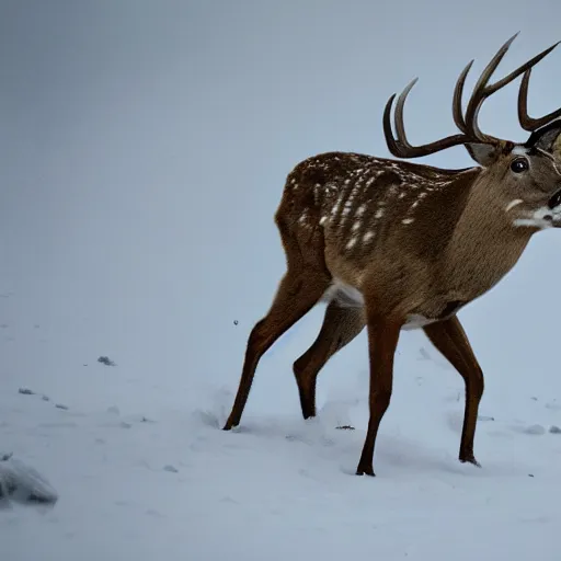 Image similar to a rocket launcher deer animal beast, huge, powerful, scary, anger, rage, canon eos c 3 0 0, ƒ 1. 8, 3 5 mm