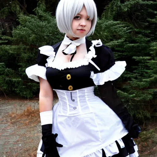 Prompt: 2 b cosplay victorian maid