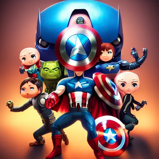 Prompt: an epic chibi comic book style portrait painting of the avengers, character design by mark ryden and pixar and hayao miyazaki, unreal 5, daz, hyperrealistic, octane render, cosplay, rpg portrait, dynamic lighting, intricate detail, harvest fall vibrancy, cinematic