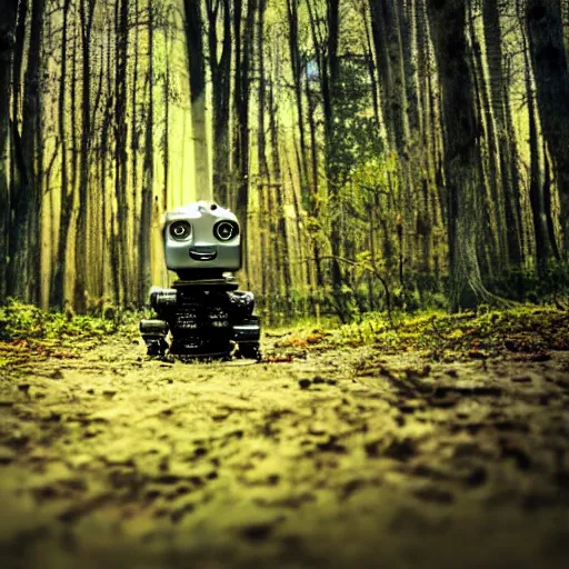 Prompt: broken robot walking in a forest ultra detailed, dramatic light HD HDR 8k