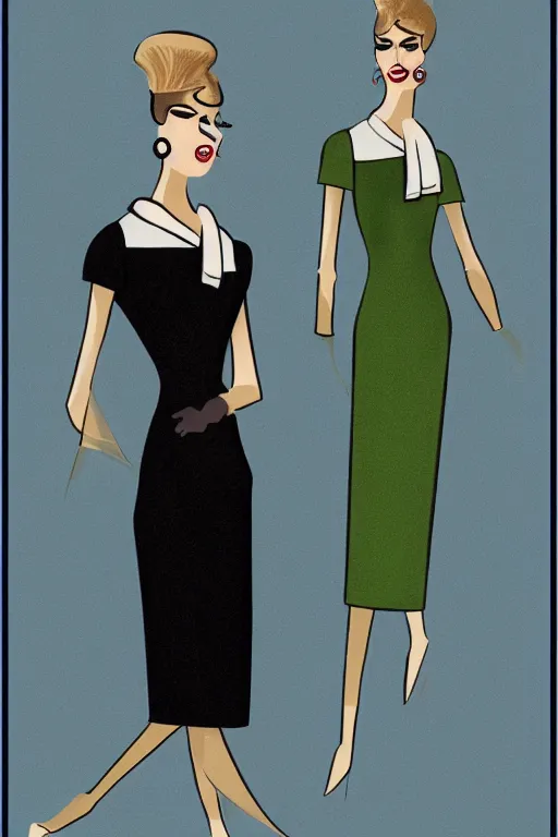 Image similar to a detailed high fashion couture illustration of a mid - century outfit