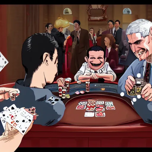 Prompt: Guts from Berserk playing poker with Ted Cruz, detailed