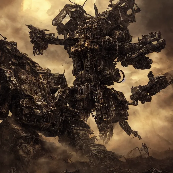 Image similar to apocalyptic man attached to machine weaponry mech, hyper - detailed, smooth, sharp focus, 4 k ultra hd, fantasy dark art, apocalyptic art