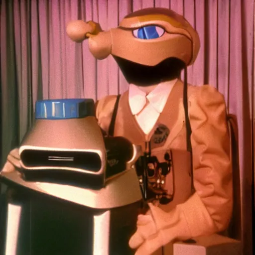Image similar to animatronic from the 70s, color photo from the 70s