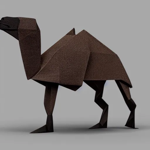 Prompt: origami of a camel, computer render, unreal engine, minimalistic