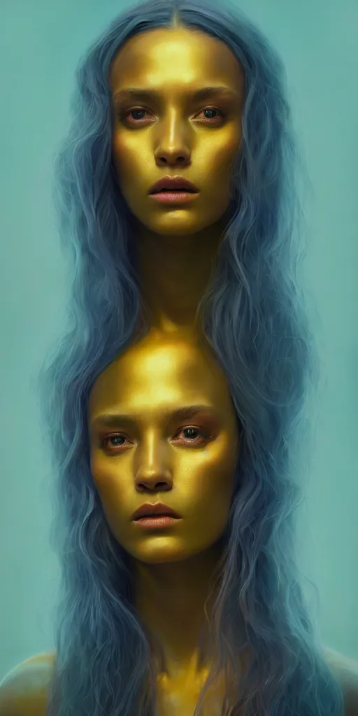 Image similar to 👾👗🛸🌈🧛🏾♀, phantom, dreary, dramatic, fluid, iridescent, golden ratio, artstation, moebius + loish + wlop, hd, oil painting, hyper realistic,