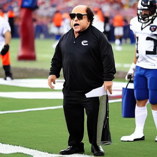 Prompt: danny devito as a nfl football coach, angry, clipboard