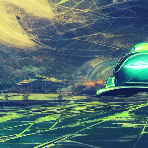 Image similar to solarpunk hovercar, clean energy, green technology, batoidea shape, airspace, sunny day, futurism, intricate, engines, glow, highly detailed, peaceful, utopia, bright, digital painting, artstation, concept art, smooth, sharp focus, epic landscape, art by akihiko yoshida and tim mcburnie and anato finnstark