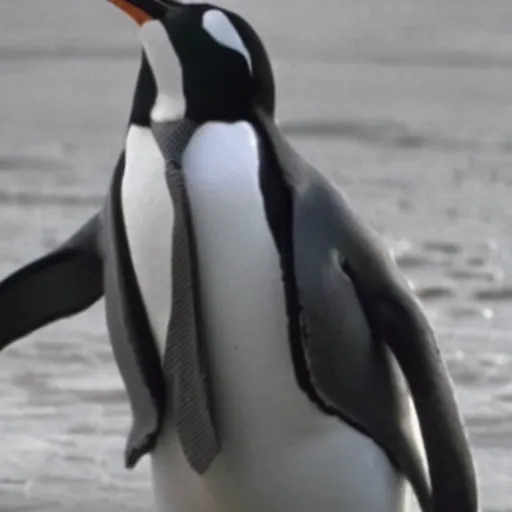 Image similar to A film still of a penguin in a suit, in a suit, in a suit, in a suit