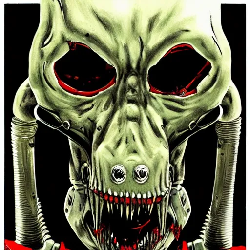 Image similar to gruesome, sci - fi, polychaeta, undead cyborg torso, doom, dino, baboon, red, white