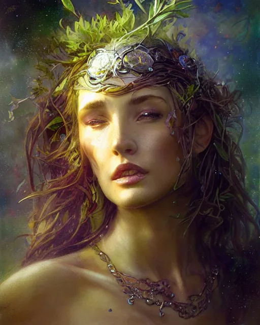 Image similar to dryad, stern like athena, a singer, portrait, studio lighting by jessica rossier and brian froud and gaston bussiere