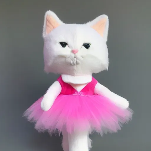 Image similar to a plush toy cat wearing a pink ballerina costume, 4 k