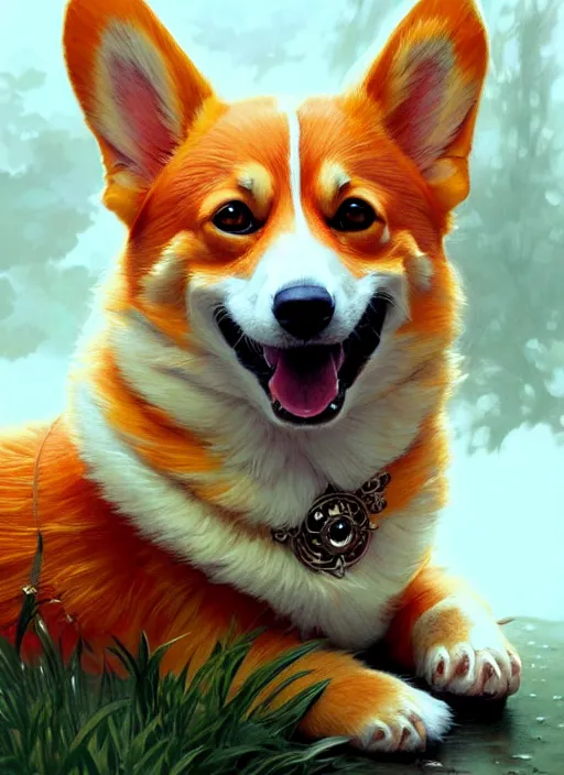 Prompt: an orange corgi being lazy, fantasy, intricate, elegant, hyper detailed, ultra definition, photoreal, artstation, unreal engine rendered, concept art, smooth, sharp focus, illustration, art by artgerm and greg rutkowski and alphonse mucha and garis edelweiss