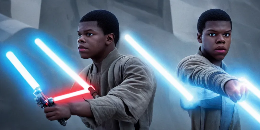 Image similar to Finn, star wars, john boyega as a jedi ultra realistic, 4K, movie still, UHD, sharp, detailed, cinematic, render, modern