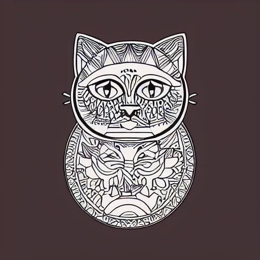 Image similar to tattoo sketch of a cat hugging the sun, on a canva, polynesian style, ornamental, line art, vector,