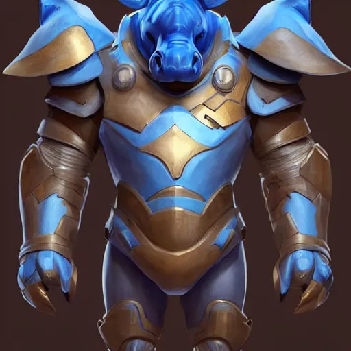 Image similar to An anthropomorphic blue rhino wearing galactic battle armor, highly detailed, digital painting, artstation, concept art, smooth, sharp focus, studio light, by Justin Gerard and Jason Chan and riot studios,