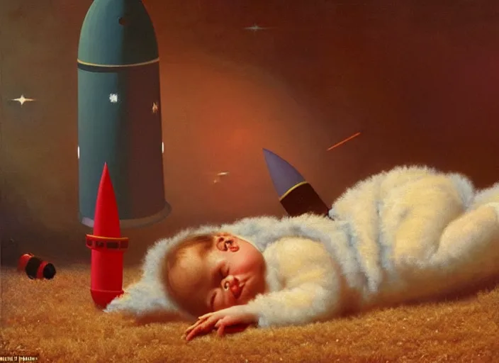 Image similar to toddler elon musk lying on a shaggy rug playing with his space rockets, oil painting, beautiful soft lighting, edouard bisson