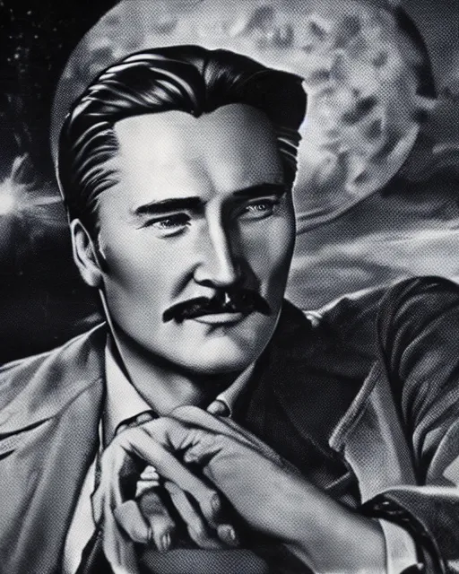 Prompt: Errol Flynn as a scientist. 1980s dystopian Soviet Russia, propaganda screens. Unreal engine, fantasy art by Jean-François Millet. Faithfully depicted facial expression, perfect anatomy global illumination, radiant light, detailed and intricate environment