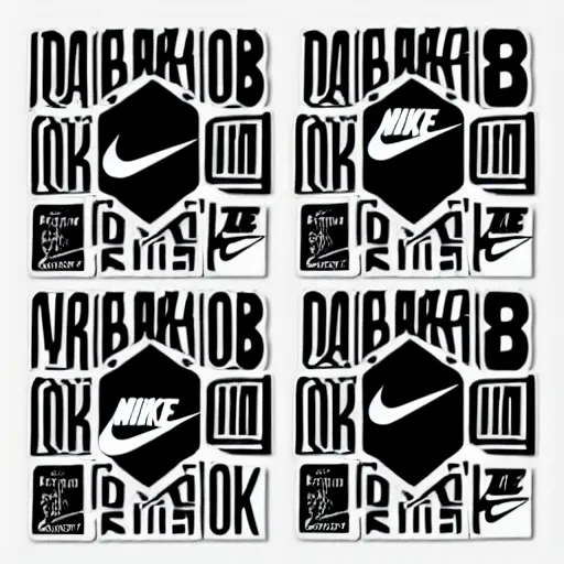 Image similar to black on white nike graphic design stickers in style of david rudnick, eric hu, y 2 k, brutalism