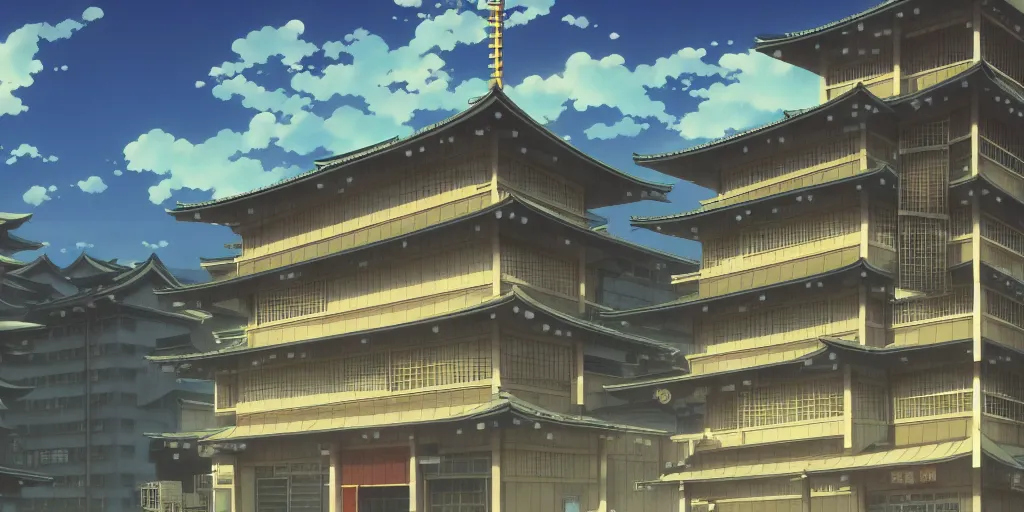 Prompt: close up front view of a japanese building facade with signs on it, a detailed matte painting from the anime film by Makoto Shinkai, official art, cinematic view, HD wallpaper