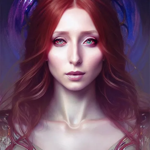 Image similar to Elcin Sangu as a fantasy magic woman portrait, sci-fi, amber eyes, face, long hair, fantasy, intricate, elegant, highly detailed, digital painting, artstation, concept art, smooth, sharp focus, illustration, art by artgerm and greg rutkowski and alphonse mucha