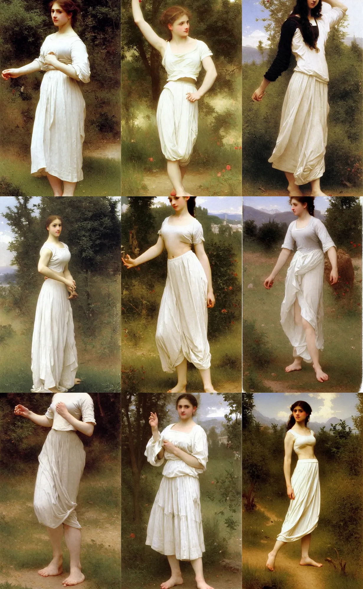 Prompt: pale girl slender elegant athletic wearing white skirt, bouguereau