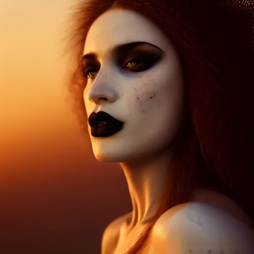 Image similar to photographic portrait of a stunningly beautiful gothic amazonian female in soft dreamy light at sunset, contemporary fashion shoot, by edward robert hughes, annie leibovitz and steve mccurry, david lazar, jimmy nelsson, breathtaking, 8 k resolution, extremely detailed, beautiful, establishing shot, artistic, hyperrealistic, beautiful face, octane render