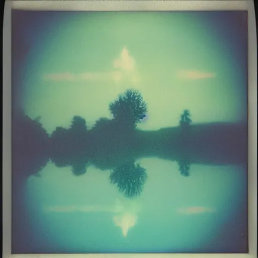 Image similar to polaroid of something beautiful in a dream, collage, reflection, double exposure, gradient, chromatic aberration, fog, cinematographic, sunllight