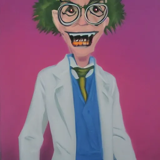 Prompt: Dexter from Dexters Laboratory depicted as a mad scientist, oil painting