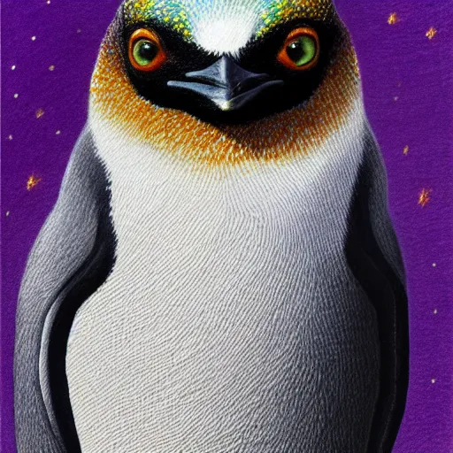 Prompt: Intricate five star Penguin Drawing by Anna Kullberg, Colored pencil on paper, high detail, skin texture, photo realistic, hyperrealism,matte finish, high contrast, 3d depth, masterpiece, vivid colors, artstationhd