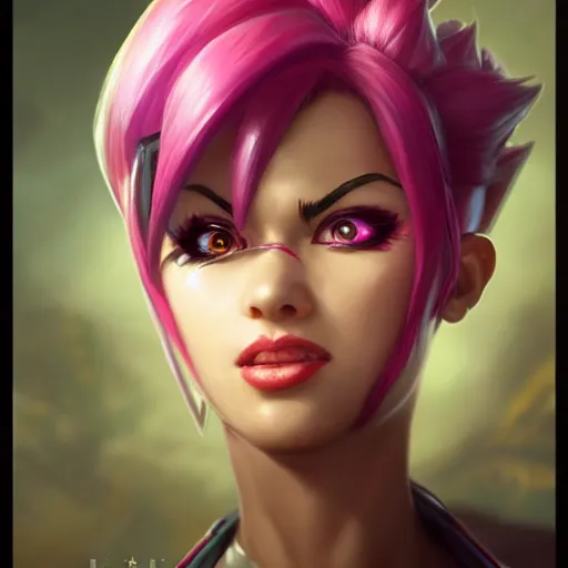 Image similar to portrait of Vi from League of Legends, by Fortiche Studio, by Riot Games, from Netflix's Arcane, trending on artstation,fine details, realistic shaded, fine-face, painted texture,realistic and defined face, anatomically correct, symmetrical, beautiful, pretty face, extreme details