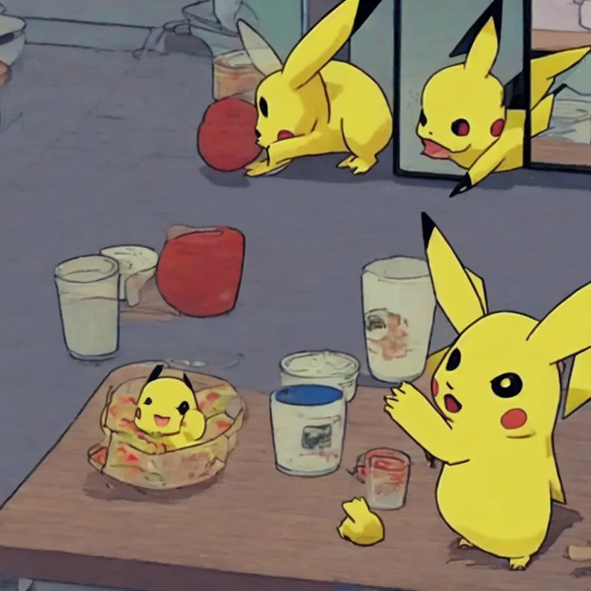 Prompt: cctv footage of pikachu eating my gnocchis