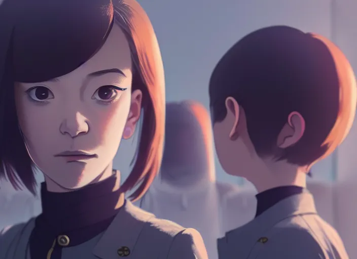 Image similar to a film still portrait of a suspicious female spy, finely detailed features, minions, cinematic lighting, perfect art, night cyberpunk city, intricate, anime, minion, gapmoe grimdark, artstation, trending on pixiv fanbox, painted by greg rutkowski makoto shinkai takashi takeuchi studio ghibli, akihiko yoshida, 4 k