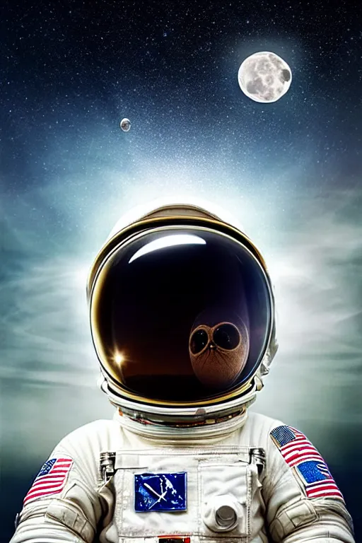 Image similar to extremely detailed portrait of space astronaut, wearing gloves, holds iphone, iphone visible, iphone in hand, reflection of the moon in visor, alien looking over shoulder from behind, extreme close shot, dramatic backlight, award winning photo by jimmy nelson