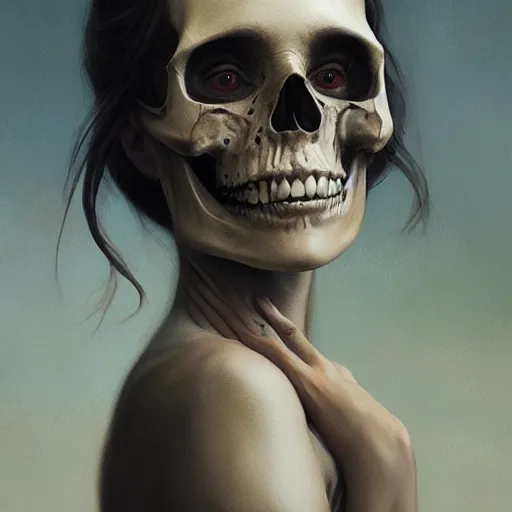 Image similar to portrait of an woman with a skull face, Matte painting , detailed painting, greg rutkowski