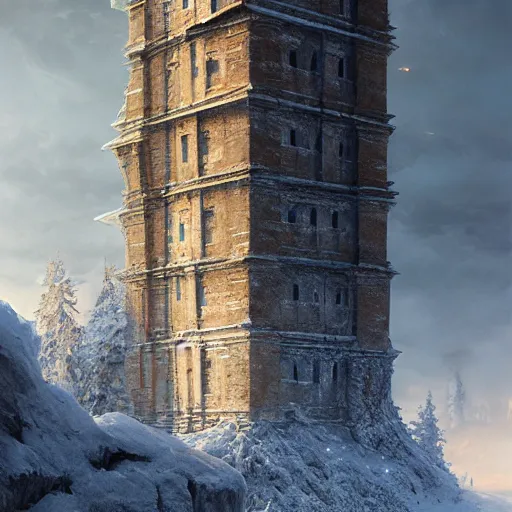 Prompt: a tower made of ice,photorealiatic,hyperdetailed,hyperrealistic,studio lighting,studio photography,professional photography,professional lighting,3 point lighting,4k,digital art,ultra realistic,ultra detailed,art by greg rutkowski,photorealistic,hyperdetailed