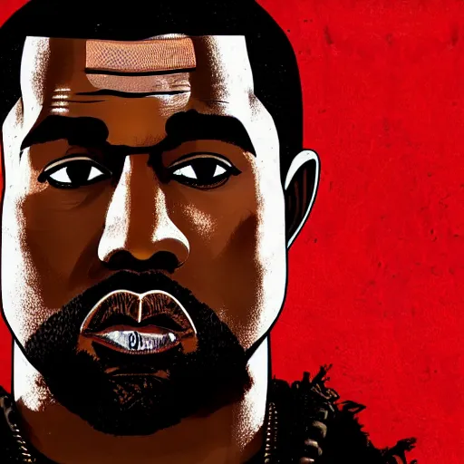 Image similar to kanye west in stephen bliss illustration red dead redemption 2 artwork of kanye west, in the style of red dead redemption 2 loading screen, by stephen bliss