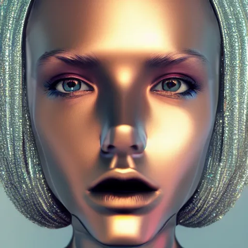 Image similar to Shiny robot woman portrait, octane render, high detail, photorealistic