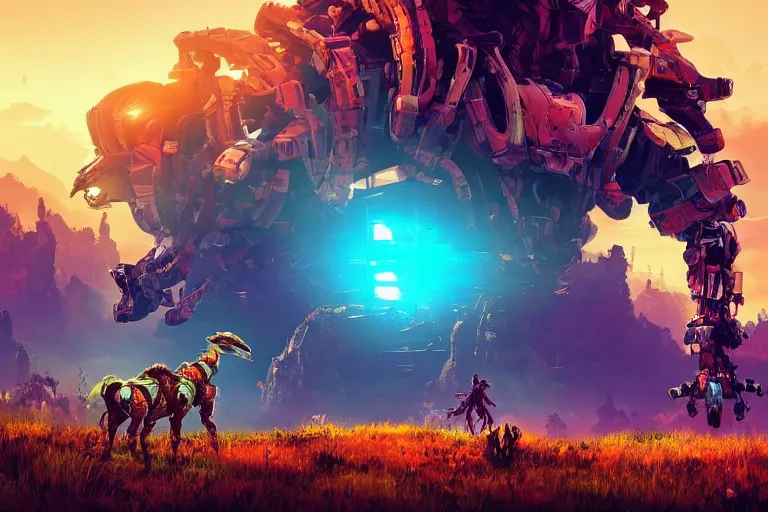 Image similar to grazer machine mecanical creature robot of horizon forbidden west horizon zero dawn bioluminiscence global illumination ray tracing hdr fanart arstation by ian pesty and alena aenami artworks in 4 k