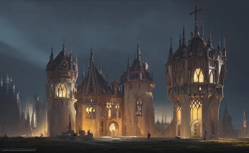 Image similar to exterior shot of utopian medieval stronghold architecture with cinematic lighting by zaha hadid peter zumthor and renzo piano and, darek zabrocki and greg ruthkowski, simon stalenhag, cinematic, holy place, paradise, scifi, futurism, atmospheric, concept art, artstation, trending on artstation