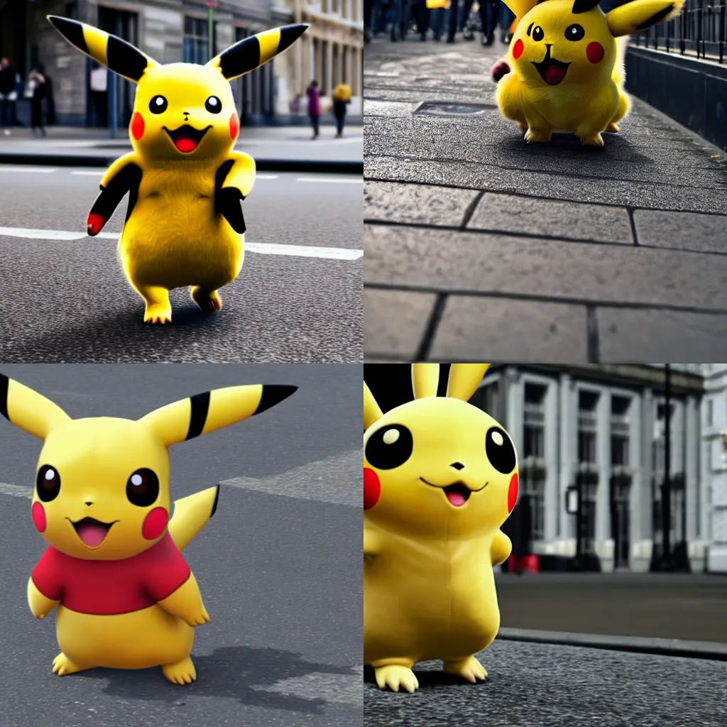Prompt: a close up shot of pikachu walking in the streets of london, unreal engine, realistic, high detail 8k, cinematic, dslr,