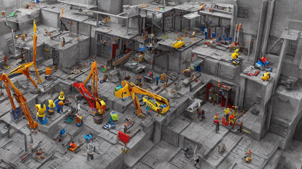 Image similar to construction site made out of toys, pipes, concept art, 3d render