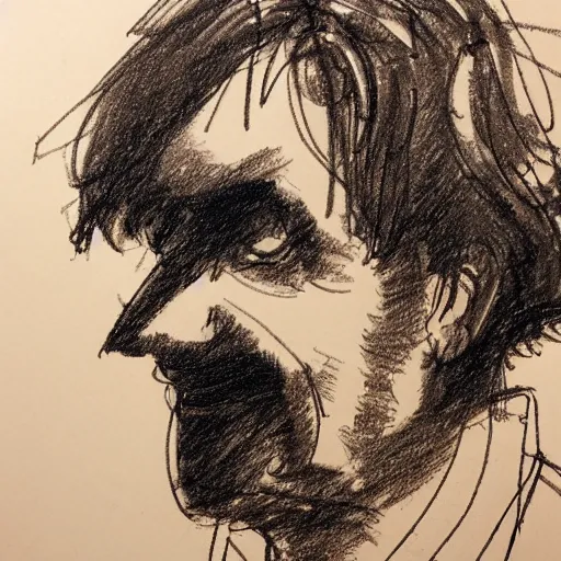 Image similar to a realistic yet scraggly portrait sketch of the side profile of a stern and sophisticated jonny greenwood, trending on artstation, intricate details, in the style of frank auerbach, in the style of sergio aragones, in the style of martin ansin, in the style of david aja, in the style of mattias adolfsson