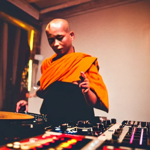 Image similar to a monk on the dj decks